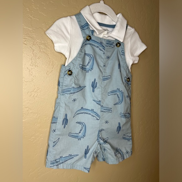 ❌SOLD ON EBAY❌ Carter's Boys Alligator Romper Overall Set Size 12 Months - Picture 2 of 5